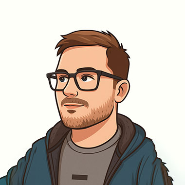 Cartoon like portrait of Anže Umek, software developer